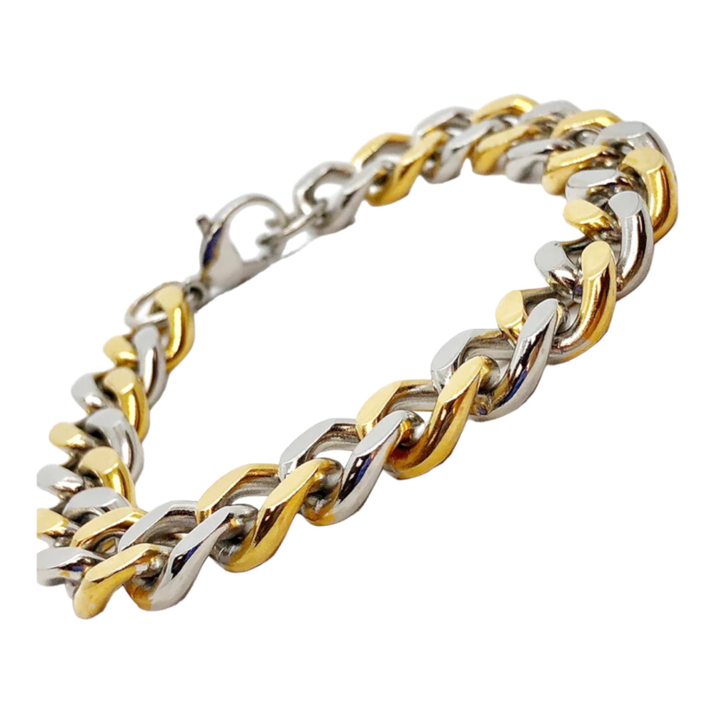 NEW Two Tone Flat CUBAN LINK Stainless Steel BRACELET Men's 9" Gold Silver NWOT